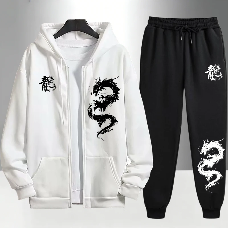 Men'S Fashion Zipper Hoodie - Мужской спортивный костюм с принтом китайского