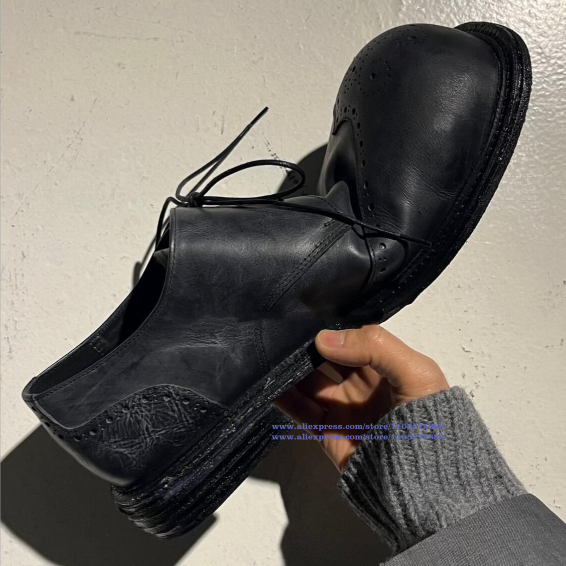Oxford Shoes Brogue - Винтажные черные кожаные оксфорды-броги на шнуровке,