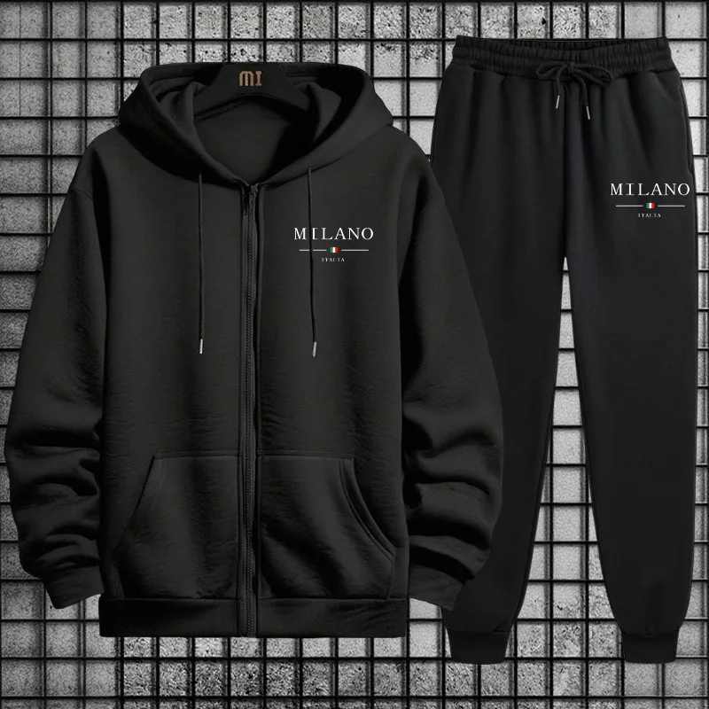 Men'S Fashion Zipper Hoodie - Мужской спортивный костюм Весна 2026: повседневный,