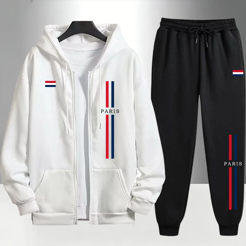 Men'S Fashion Zipper Hoodie - Мужской комплект в парижском стиле: толстовка