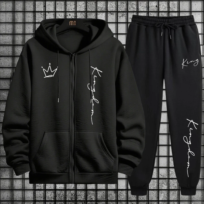 Men'S Fashion Zipper Hoodie - Мужской комплект: худи с принтом King