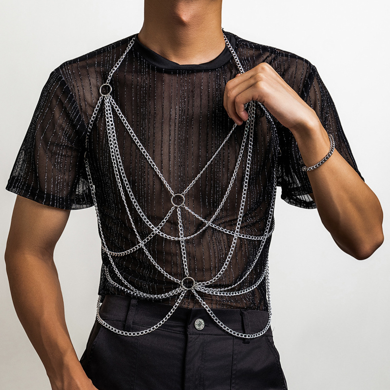 Fashion Harness Men - Мужской серебряный многослойный нагрудный ремень-цепочка для