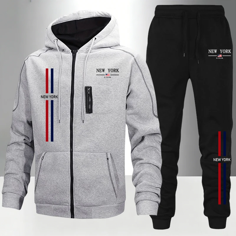 Men'S Fashion Zipper Hoodie - Мужской комплект/костюм/брюки: осенне-зимняя спортивная одежда 2026